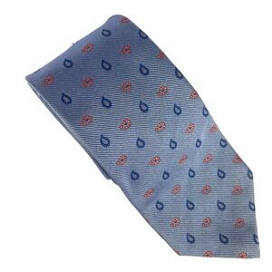 LANDS END Men Silk Repp Tie Blue Paisley Pattern Classic Necktie 4x64 Palm Beach